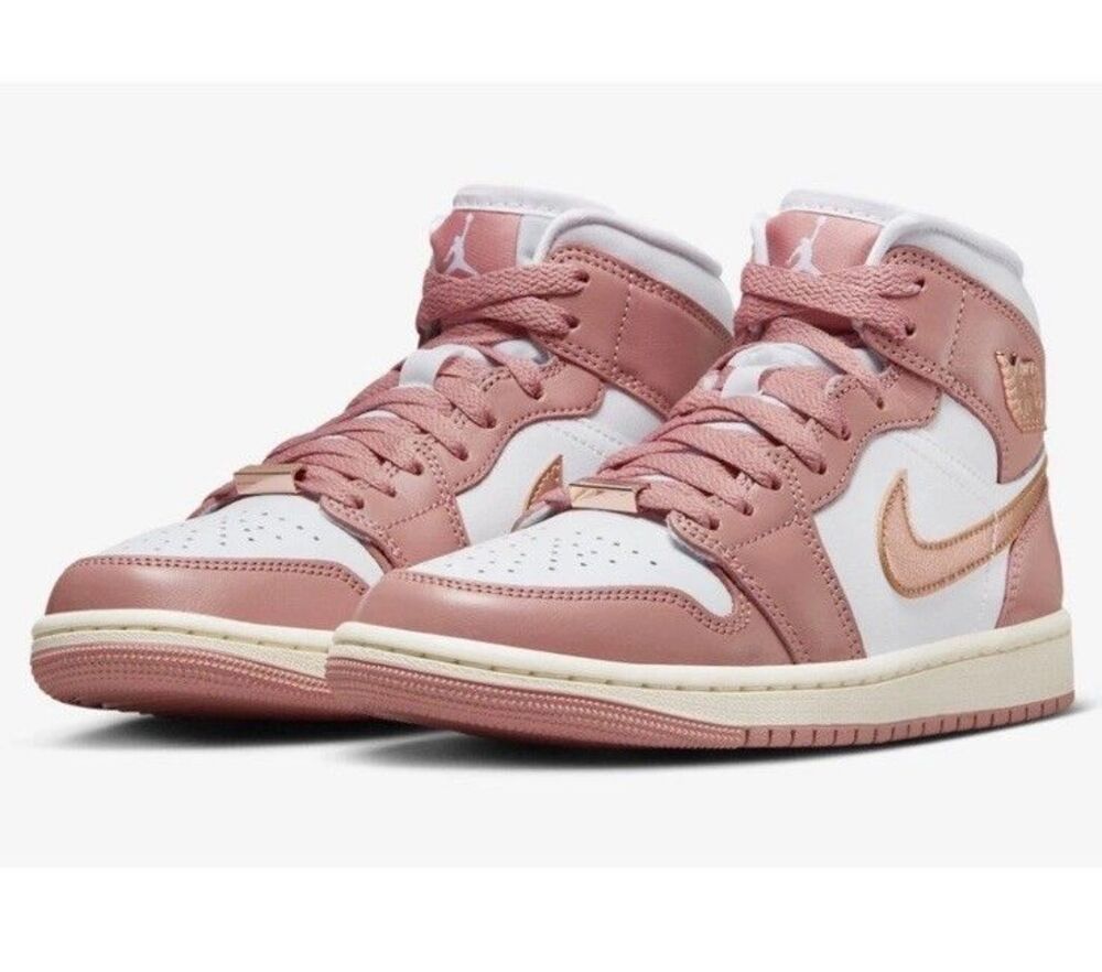 NEW Women’s Sz 12 Nike Air Jordan 1 Mid SE Red Stardust Copper White FB9892-670